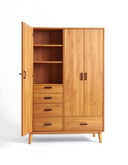 Light wooden wardrobe with open doors