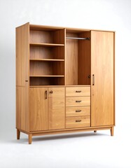 Light wooden wardrobe with shelving and drawers