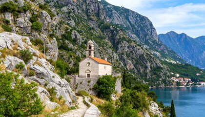 The serene church of Our Lady of the Rocks in the Bay of Kotor Montenegro