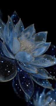 Mystical, translucent blue lotus flower,  starry night background