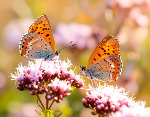 Obraz premium beautiful colorful butterflies sucking flower nectar