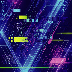 Abstract digital artwork with glowing lines and geometric shapes, a futuristic design.