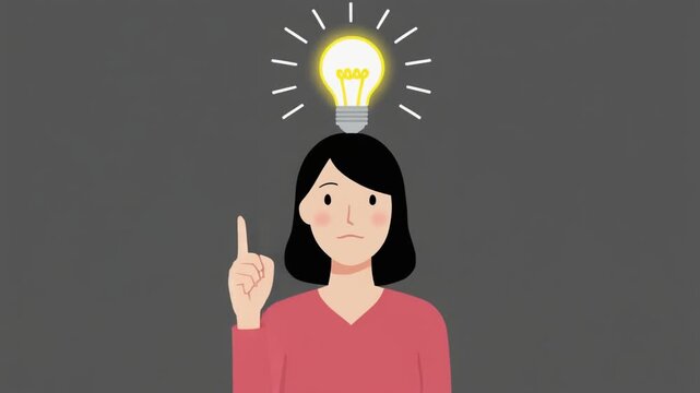 ピコンと閃く女性　ビジネス・思いつく・アイデア・ピンと来る
