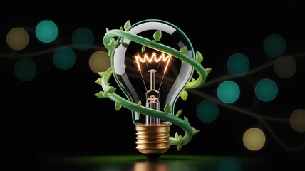 Growth spark idea with vine around lightbulb idea for sustainability concept