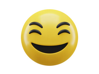 Fototapeta premium A cheerful yellow emoji with closed eyes and a wide open mouth smiling happily isolated on transparent background