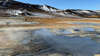 steamy geothermal area in iceland