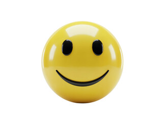 A bright yellow smiley face emoji with black eyes and a curved mouth isolated on transparent background