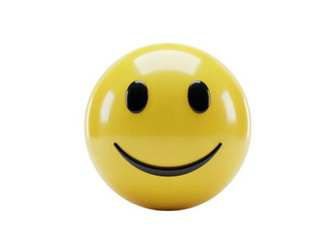 A bright yellow smiley face emoji with black eyes and a curved mouth isolated on transparent background