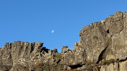 Iceland scene with rocks and moon