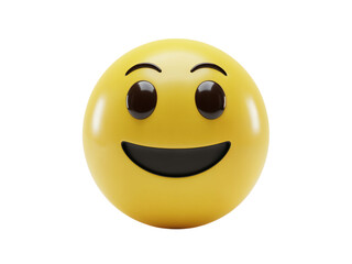 Fototapeta premium A cheerful yellow smiley face emoji with wide eyes and a broad smile isolated on transparent background