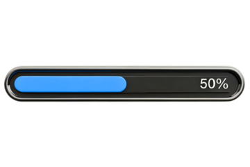 Modern user interface loading bar showing 50 percent status isolated with transparent background