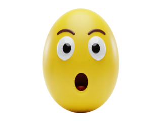 A bright yellow oval shaped egg with a surprised facial expression and wide eyes isolated on transparent background