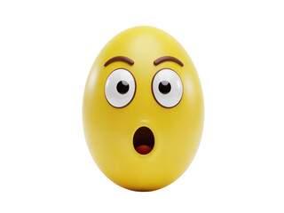 A surprised yellow egg character with wide eyes and an open mouth expressing shock and amazement isolated on transparent background