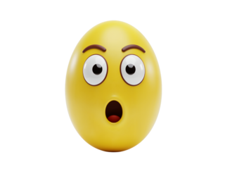 A surprised yellow egg character with wide eyes and an open mouth expressing shock and amazement isolated on transparent background