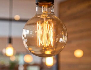 Glowing Filament in Clear Light Bulb with Warm Ambiance
