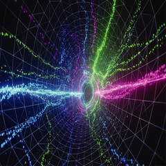 Abstract digital artwork depicting a tunnel of light and energy flowing through space.