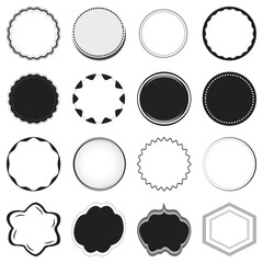 Vector badge icon set, round seal shapes, label frames, blank stamp elements for certificate and design decoration
