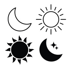 Sun and moon icon. Symbol of day and night.  Dark and light mode symbol. Vector illustrator