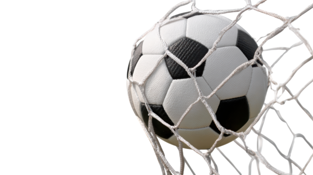 Soccer ball in net, white isolate background.