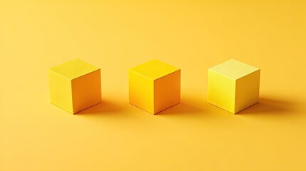 Fototapeta premium Three bright yellow cubes on a yellow background.