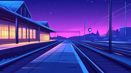 Vibrant Subway Track at Dusk with Gradient Lighting