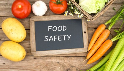Fresh Produce Display Emphasizing Food Safety on Rustic Wooden Table