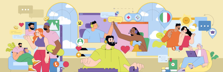 Collaborative Online Interaction Vector Illustration