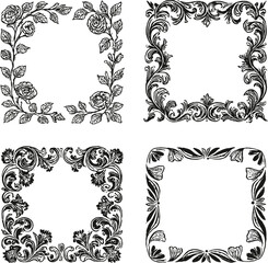 Vintage decorative frame set with ornate floral patterns and elegant ornamental elements