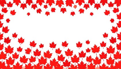 A vibrant, symmetrical design features many red maple leaves arranged in a circular border around a blank center.