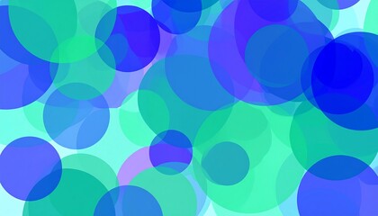 A vibrant abstract design featuring overlapping circles in a variety of translucent blues, greens, and purples, creating a dynamic and colorful backdrop.