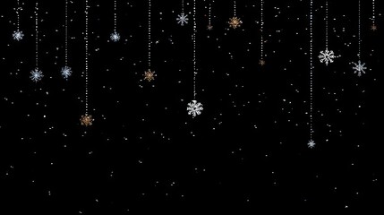 Multicolored snowflake decorations against a black background.