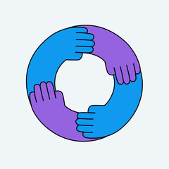 Teamwork and Collaboration Icon with Interlocking Hands Circle Shape