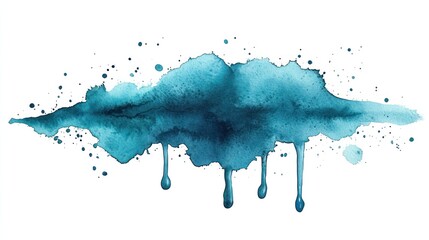 Teal watercolor drips and splatters against a white background.
