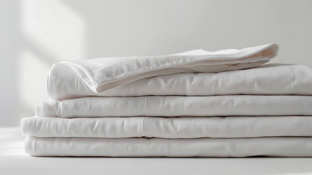 Crisp Stack of Freshly Laundered White Linens Presents Comfort and Serenity