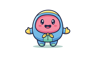 A Playful Flat Cartoon Mascot Character Illustration Featuring Simple Rounded Shapes, Cheerful Expression, and Vibrant Pastel Colors. Designed in Modern Flat Vector Style, Perfect For Branding