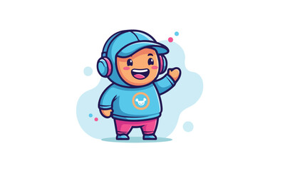 A Playful Flat Cartoon Mascot Character Illustration Featuring Simple Rounded Shapes, Cheerful Expression, and Vibrant Pastel Colors. Designed in Modern Flat Vector Style, Perfect For Branding