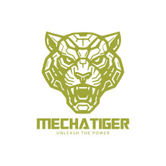 Fototapeta premium Tiger robotic head logo design in mecha style isolated on white background, generative ai