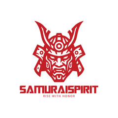 Obraz premium Samurai warrior robotic head logo design isolated on white background, generative ai