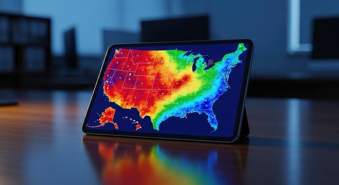 Digital USA heat map glowing on computer screen