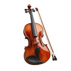 Fototapeta premium Classic Wooden Violin with Bow Isolated on White Background Musical Instrument String Instrument Orchestra Performance Music Concept