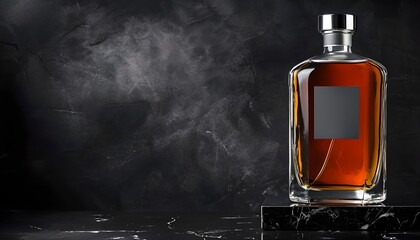 Amber Perfume in Clear Glass Bottle on Dark Marble with smoke effect