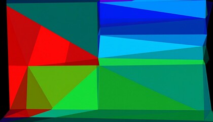 Obraz premium A vibrant geometric design, composed of various bright colors, showcasing a dynamic interplay of triangular shapes.