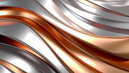 Obraz premium A dynamic composition of flowing, metallic copper and silver ribbons creates an abstract design.