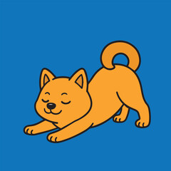 Vector illustration of a playful dog stretching its body, designed in bright colorful tones with cheerful style to create a lively and energetic artwork.