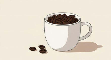 Obraz premium International Coffee Day A Coffee Cup Filled With Roasted Coffee Beans and Scattered Beans Beside It A Simple Illustration