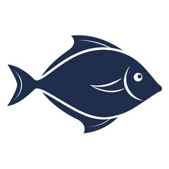 Dark blue silhouette of a fish with stylized fins navy
