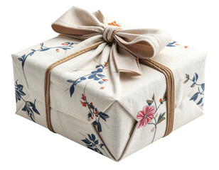gift box wrapped in bojagi cloth, isolated, plain background, no shadow, PNG element