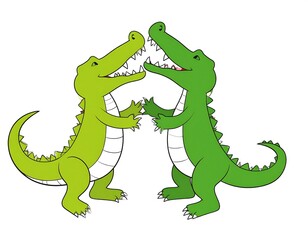 Fototapeta premium Two friendly crocodiles holding hands