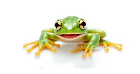 Fototapeta premium Adorable Green Tree Frog Smiling With Wide Open Mouth Showing Its Tongue