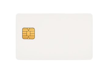 A blank white smart card or credit card with a gold chip, on a clean grey background